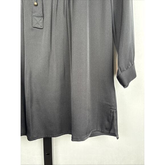 Elizabeth McKay Pleated Blouse 8 Black Women's Silk Blend Gold Button 3/4 Sleeve - Picture 5 of 13